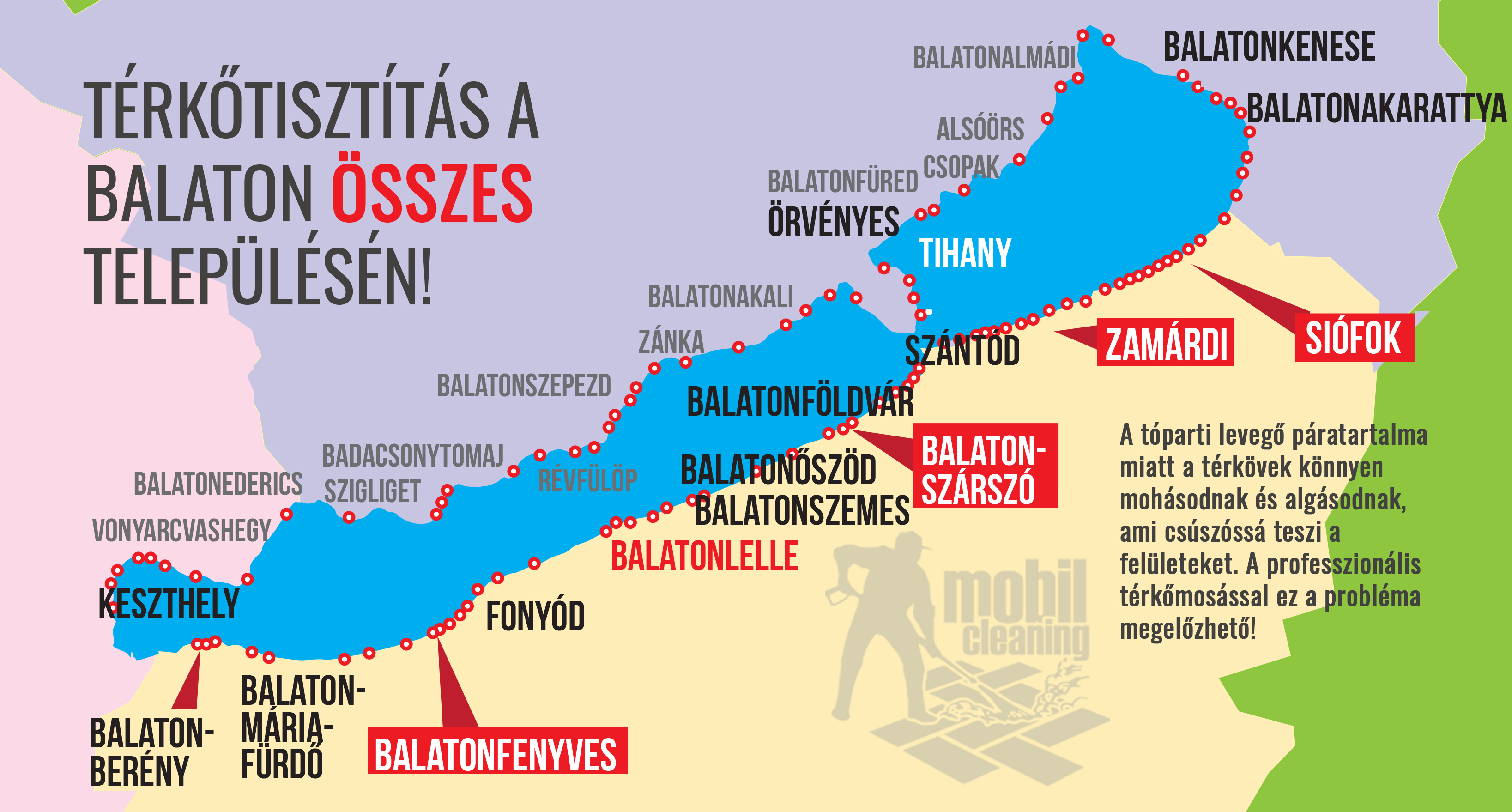 Térkőtisztítás a Balaton összes településén – szolgáltatási területek térképe